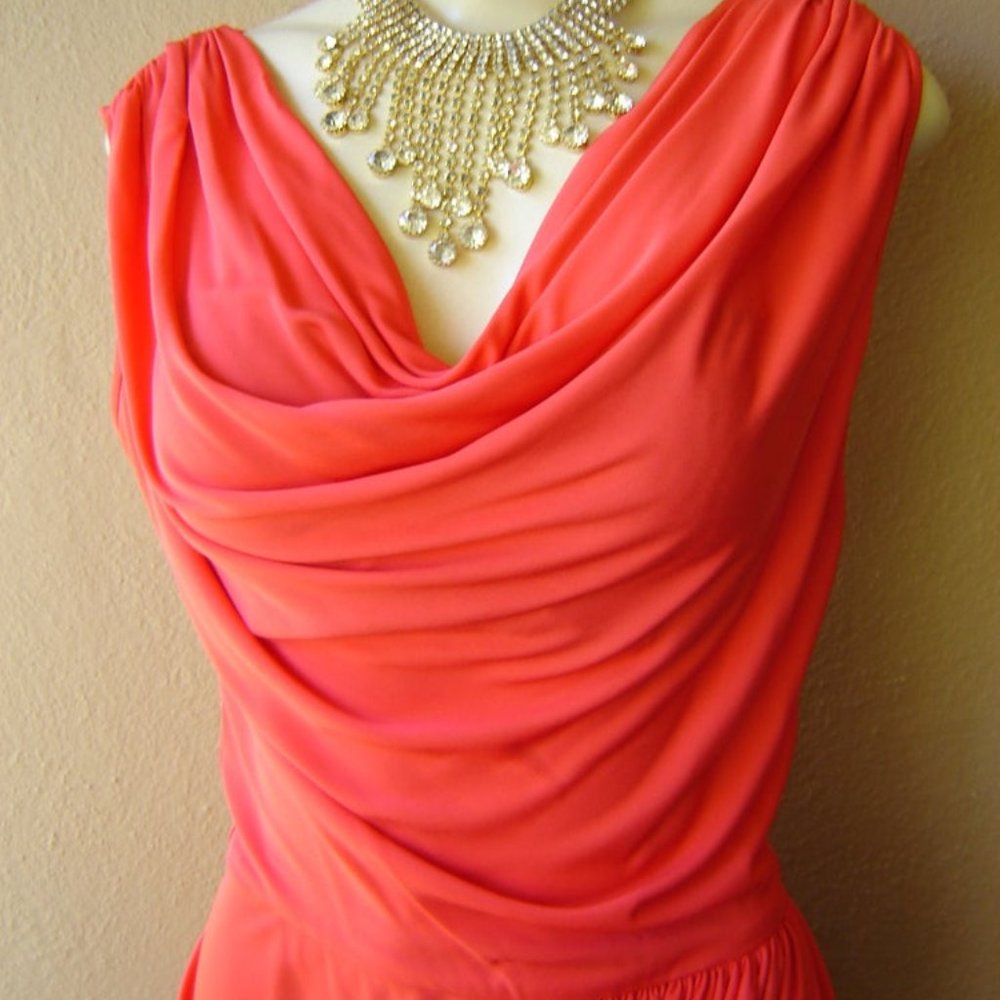 C&T Costello & Tagliapietra Cowl Neck Drape Dress Geranium